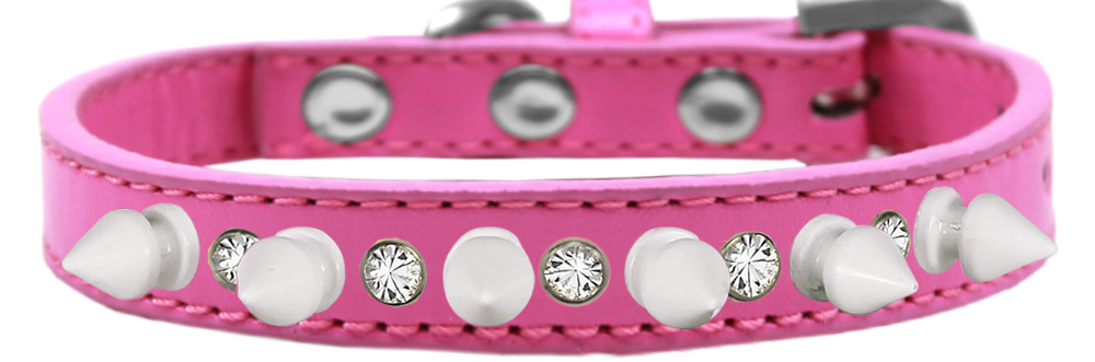Crystal and White Spikes Dog Collar Bright Pink Size 16